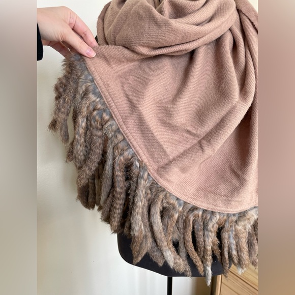 Vintage fur & wool blend scarf shawl wrap tan/beige - Picture 3 of 5